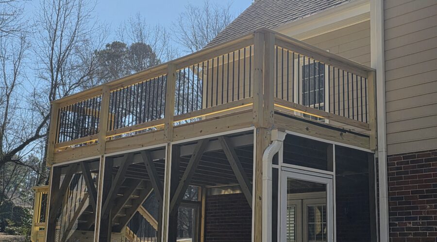 Second-story pressure-treated pine deck in Knightdale, NC